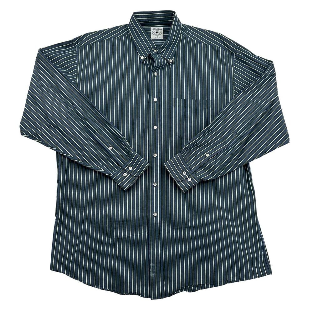 Brooks Brothers Green Blue Striped Cotton Button Down Sport Shirt  Mens Large